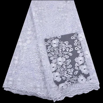 

Latest White French African Lace Fabric 2018 High Quality Lace Embroidered Nigerian Tulle Lace Fabrics For Parties Dress S1378