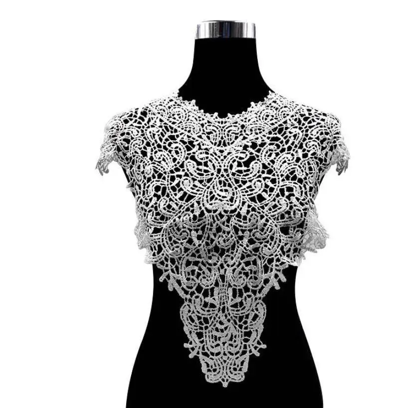

1 Piece 43*44.5cm Lace Fabric Venise Lace White Flower Applique Lace Collar DIY Craft
