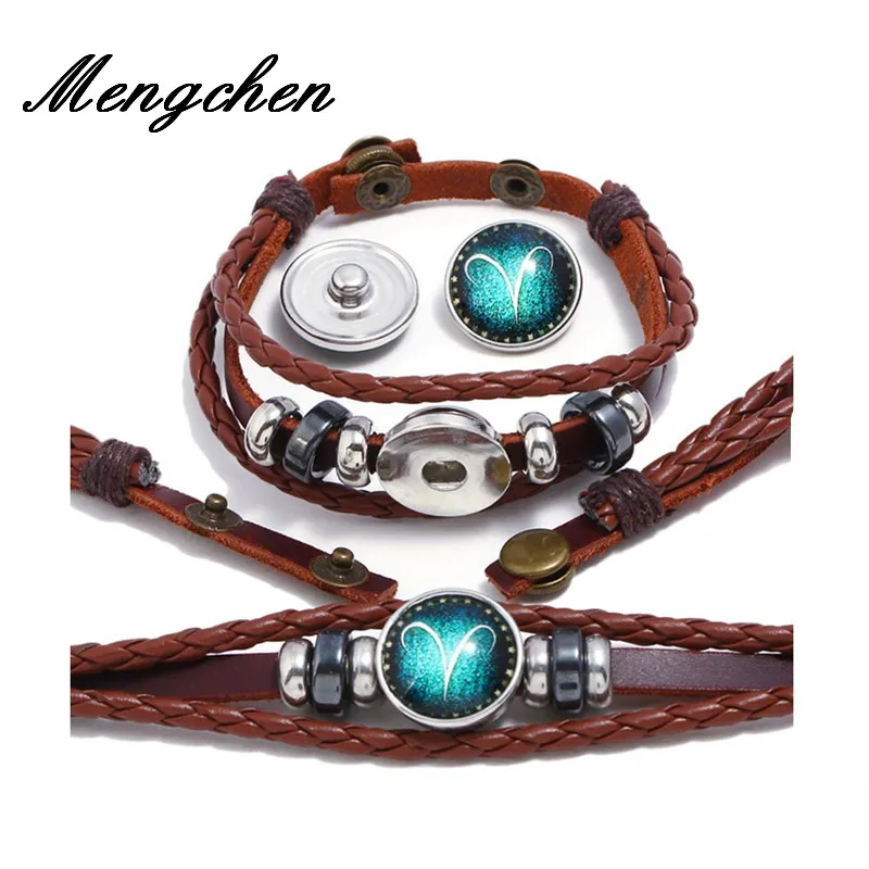 

Vintage Punk 12 Constellation Manual Weaving Adjustable Brown Thread Weaves Bracelet Leather Bracelet Male Wristband For Women