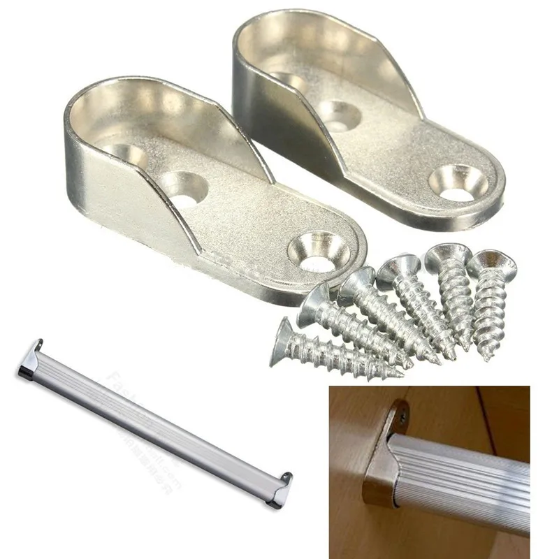 2Pcs Pair Zinc Alloy Oval Wardrobe Rail Hanging End Supports Brackets
