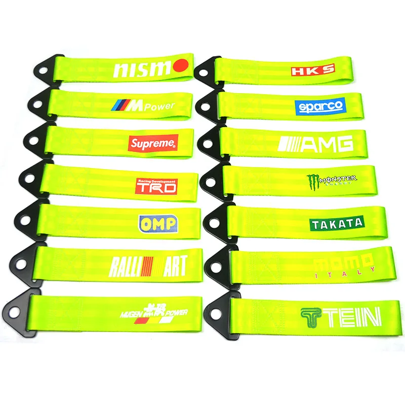 

Green Towing Rope Racing Car Universal Tow Eye Strap Tow Strap Bumper Trailer High Strength Nylon High Quality JDM With14Logos