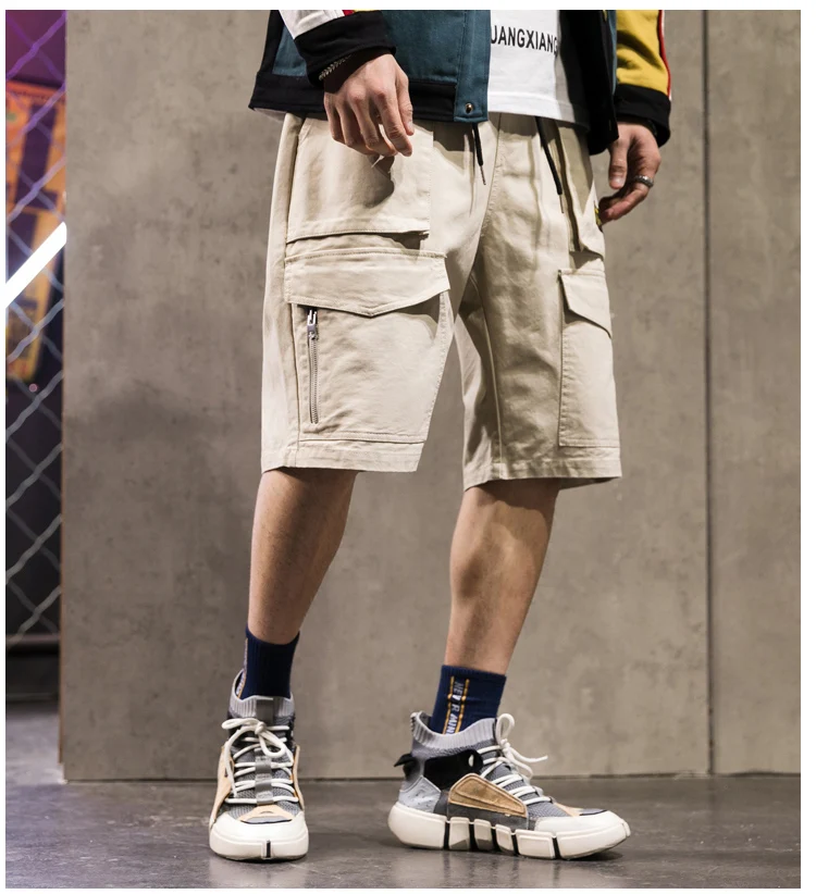Мужские хлопковые шорты Карго, уличная одежда, хип-хоп, мужские повседневные шорты с множеством карманов, мешковатые, высокое качество, мужские летние шорты A929