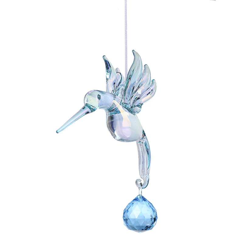 

H&D Glass Flying Hummingbird Decorative Suncatcher Rainbow Maker Window Hanging Ornament Wall Art with Silk Ribbon Souvenir Gift