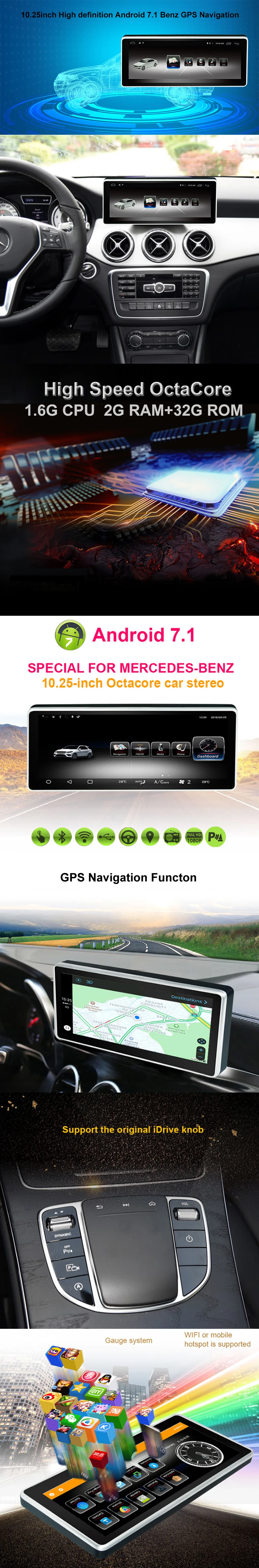 Cheap Auto multimedia Player Android 7.1 10.25" 2G+32G for Mercedes Benz GLA / A / CLA 2013 to 2015 Car Monitor Vehicle GPS Navigator 8