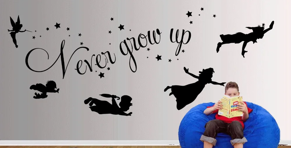 Never grow up Цитата настенные наклейки для детской комнаты нетоксичный ПВХ Art на стену
