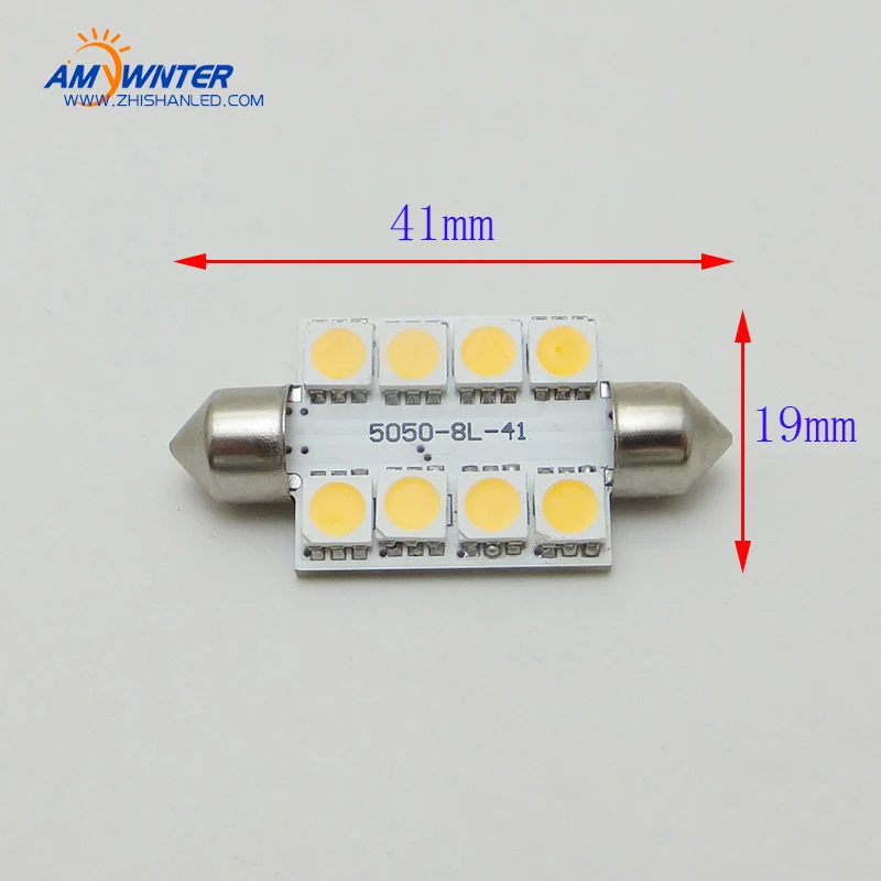 C5w автомобильная лампа для внутреннего освещения, теплый белый свет, лампа для чтения, авто запчасти для автомобиля 10-30VDC 8 SMD светодиодный 5050 41 мм