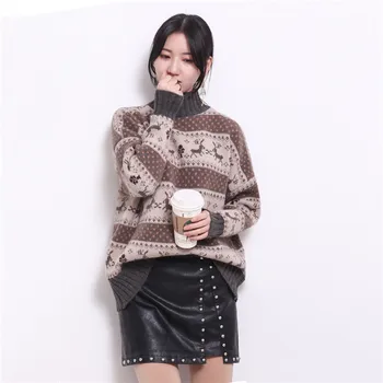 

Women Sweaters Autumn New Fashion Turtleneck Knitted Sweater 2019 Winter Loose Striped Pullover Knitwear Women Short Tops FC42