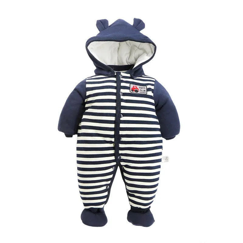 100% Cotton Newborn Striped Cartoon Car Winter Romper Long Sleeve Baby Warm Clothes Kids Cute Hooded Single Breasted Outwear02