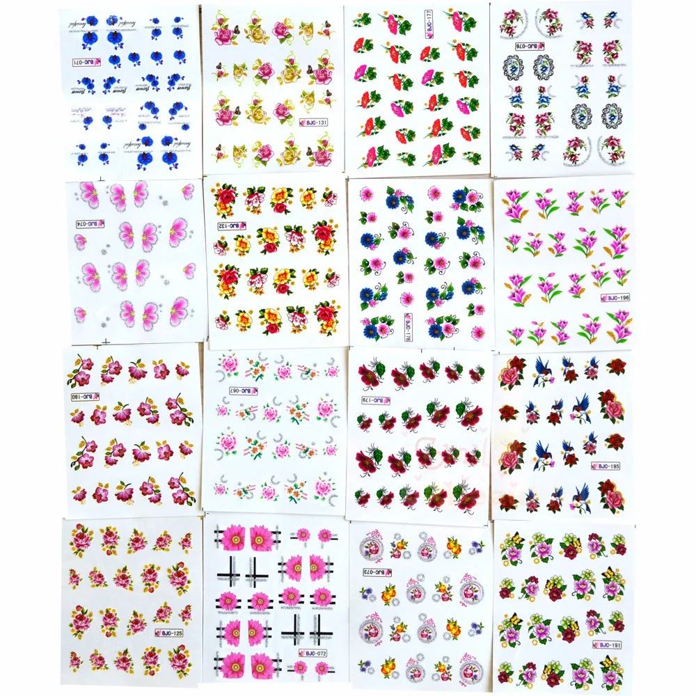 55 листов искусства ногтя Смешанные Цветочные наклейки Вода Передача Маникюр-наклейки для ногтей украшения Фольга лак Инструменты для ногтей красоты BEBJC055