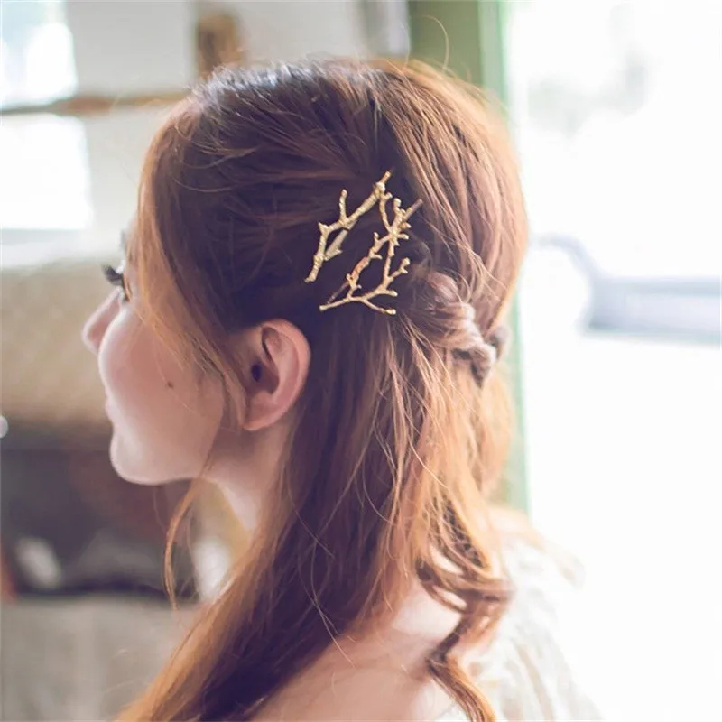 

2PCS Fashion Women Hairgrips Coral Branch Alloy Clips Gold Silver Geometric Hair Accessories Cute Girl Hair Clips For Women