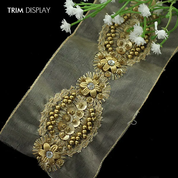 

Braided Gold Beaded Sequin Organza Lace Ribbon Trim Clothing Venise Applique Trimming Sewing Apparel Supplies 5yard/T923