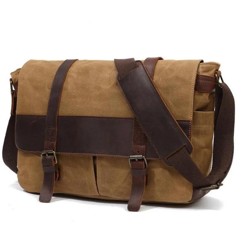 

YUPINXUAN Europe Vintage Waterproof Men Bag Pure Cotton Canvas Leather Shoulder Bags Retro Oil Wax Postman Bag Large Laptop Bags