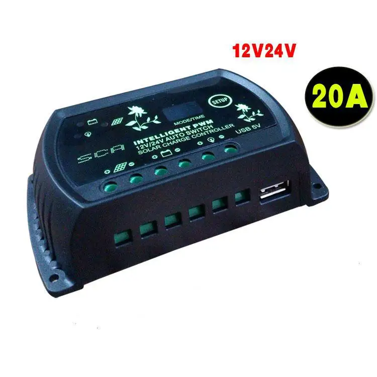 

Intelligent Auto PWM 20A Solar Charger Switch Controller Solar 12V / 24V Short Circuit Protection Light-operated Time control