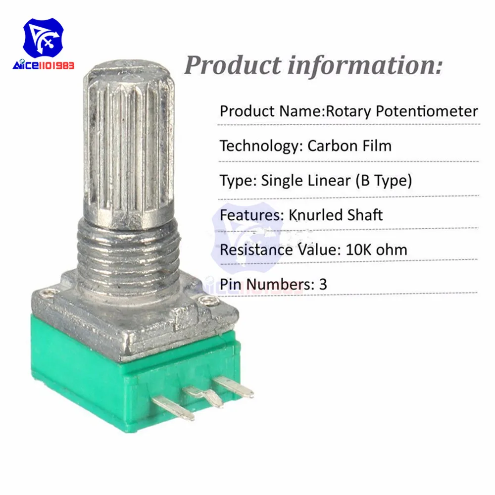 5 шт./лот 6 мм B10K 10 к ом 3 Pin одиночный линейный поворотный потенциометр 15 мм рифленый вал потенциометра с гайками и шайбами