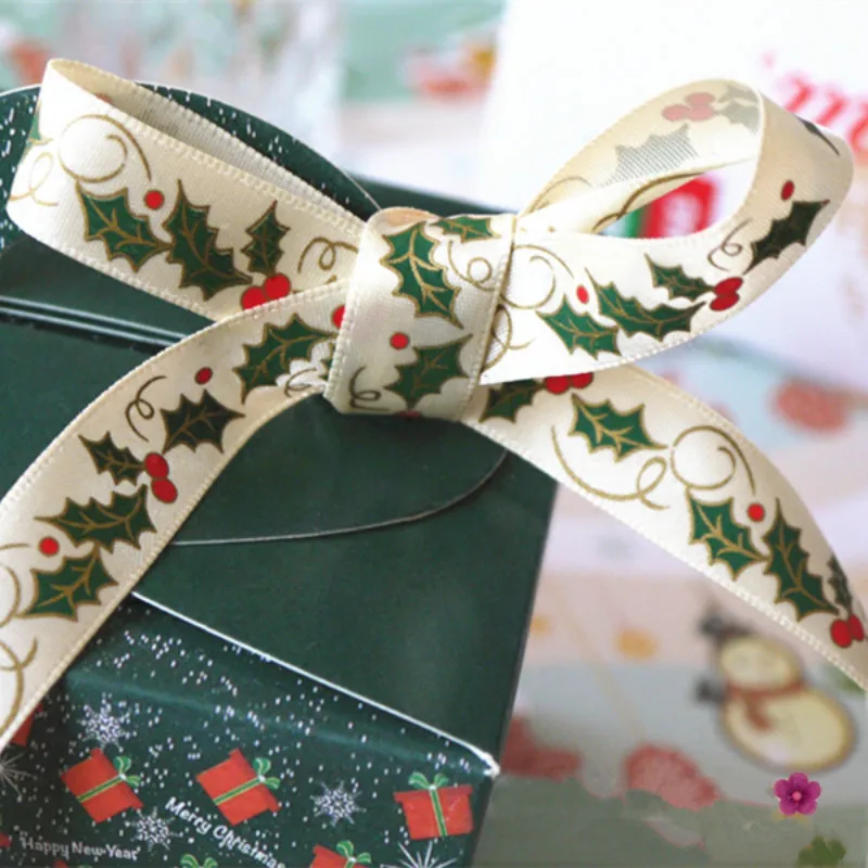 Christmas Gift Box Ribbon Bakery Packaging Ribbon Roll Olive Leaf