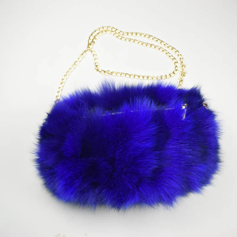 fox fur handmuff royal blue