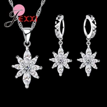 925 пробы серебро красивый цветок Кристалл блестящие романтические Женские Ювелирные наборы ожерелье висячие серьги набор