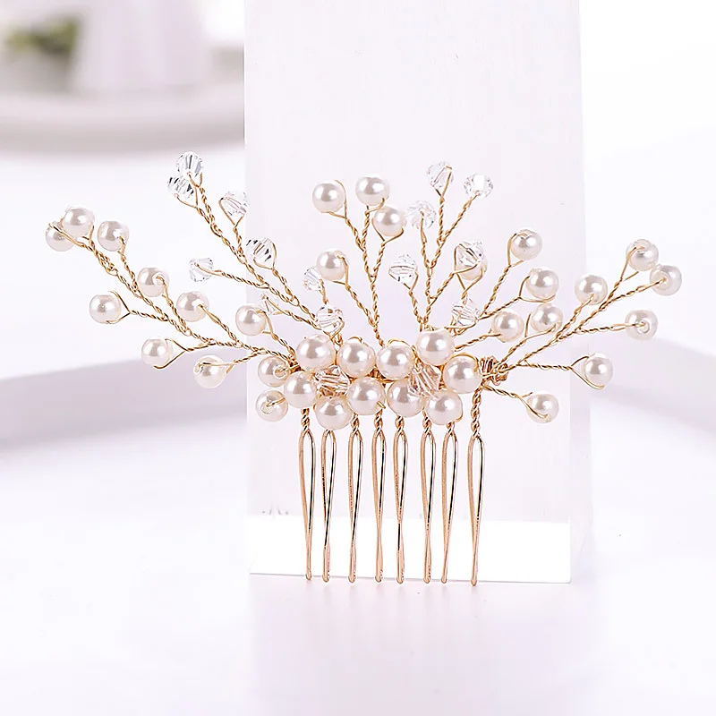 

Women Simulation Pearl Headpiece Hair Jewelry Ladies Shining Rhinestones Head Ornaments Bride Elegant Wedding Hair Combs