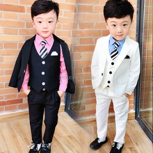 Wedding-Suit Blazer Party-Tuxedos Flower Boys Kids White Formal with Bowtie Ceremony