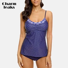 Charmleaks Women Tankini Set Female Swimwear Polka Dot Swimsuit Adjustable Stripe Bathing Suit Bikini polka dot asymmetrical tankini set
