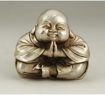 

Exquisite Tibetan Silver Bronze decoration CHINESE OLD WHITE COPPER HANDWORK CARVING MONK BUDDHA STATUE