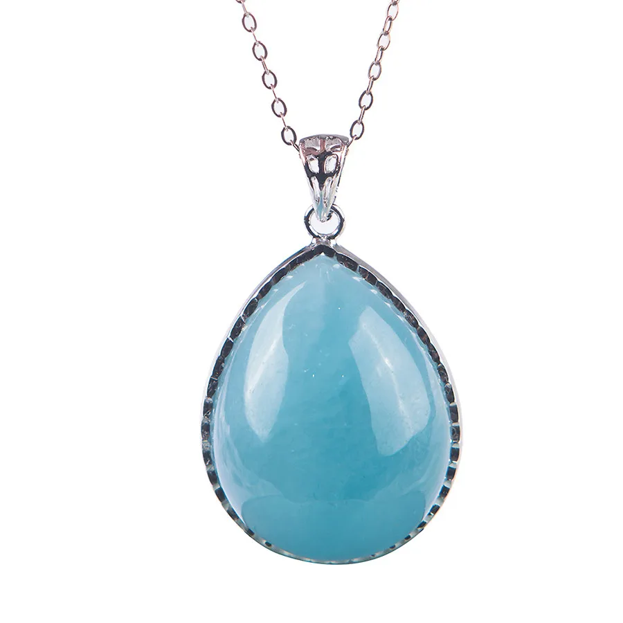 

Genuine Natural Ocean Blue Gems Stone Women Water Drop Crystal Bead Stering Sliver Pendant 33*26*14mm