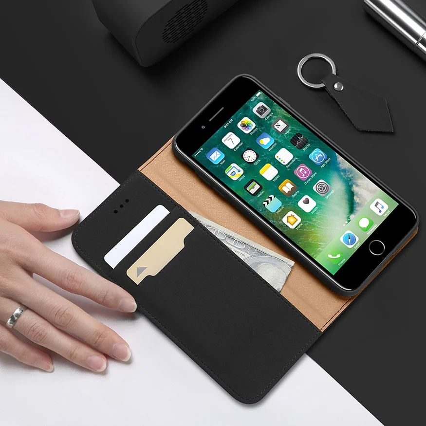 DUX DUCIS Genuine Leather Wallet Case for iPhone 8 7 Xs Vintage <br />Magnetic Flip Cover for iPhone Xs Max XR X 7 8 6s 6 Plus Coque-in Wallet<br /> Cases from Cellphones