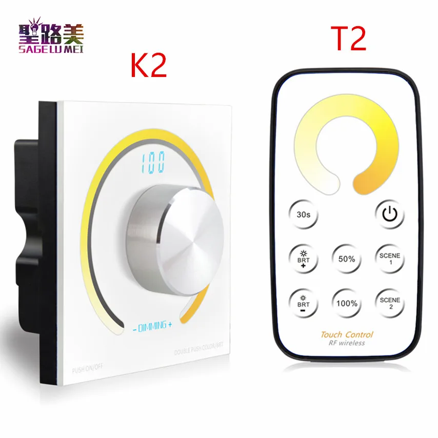 

DC12V - 24V Rotary CCT touch panel dimmer Switch knob wireless remote color temperature LED controller for 5050 led strip tape