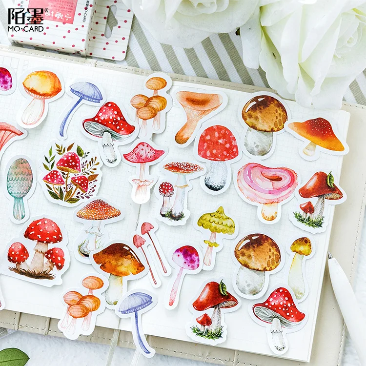 

46pcs/pack Cute Small Mushroom Paper Stickers, Diary Planner Scrapbooing Masking Tape, DIY Deco Cake Sealing Sticker