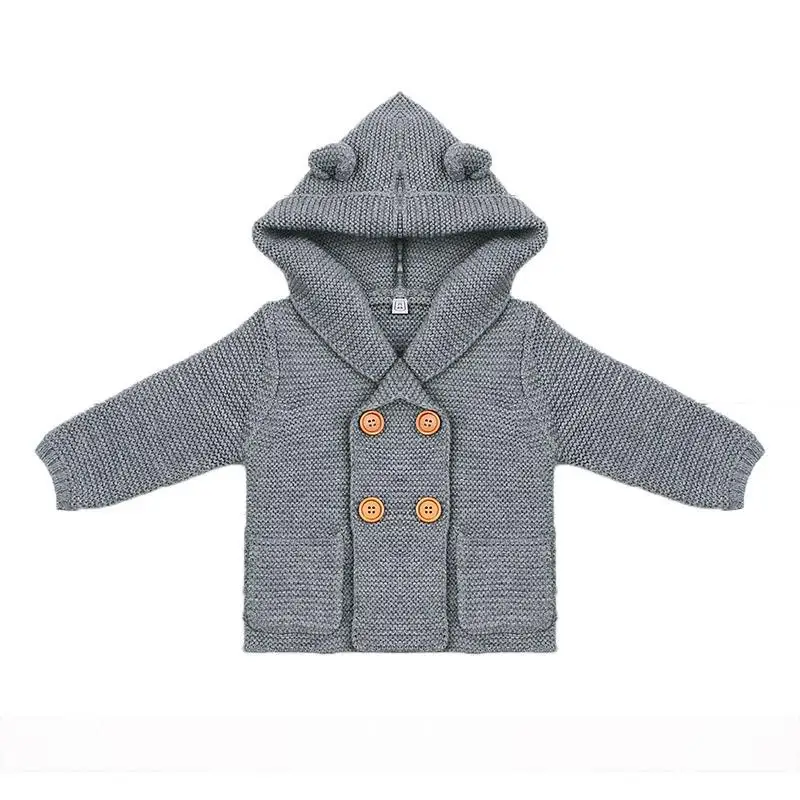 Трикотажная куртка для мальчиков и девочек, однотонный кардиган, осенне-зимние свитера для детей, пальто с капюшоном и длинными рукавами, Детская верхняя одежда - Цвет: A3
