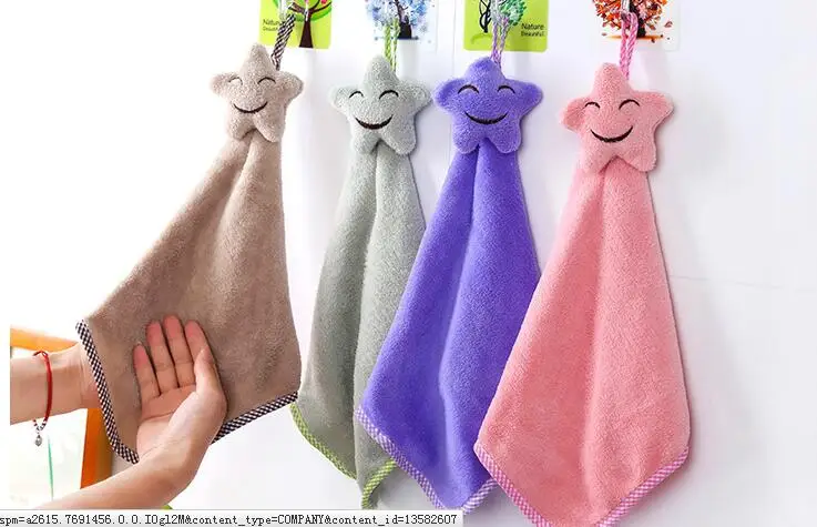 

10pcs Star Design Hand Towel Water Uptake Coral Fleece Down Hanging Absorbent Towel Children Wipe Hand Terry Cloth