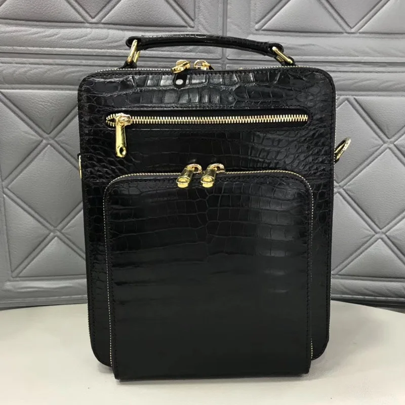 

Business Style Genuine Crocodile Belly Skin Male Handbag Zipper Closure Men Shoulder Bag Exotic Alligator Leather Messenger Bag