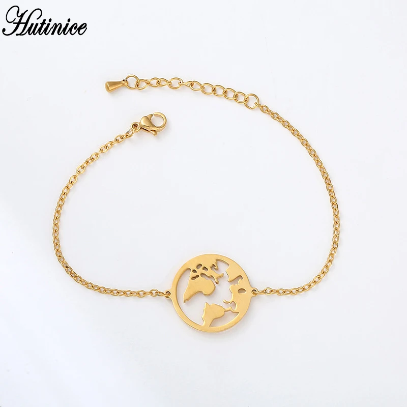 

Gold Hand Link Chain Charm World Map Bracelets & Bangles Personality Women Jewelry Christmas Gift Friendship Bracelet Femme BFF