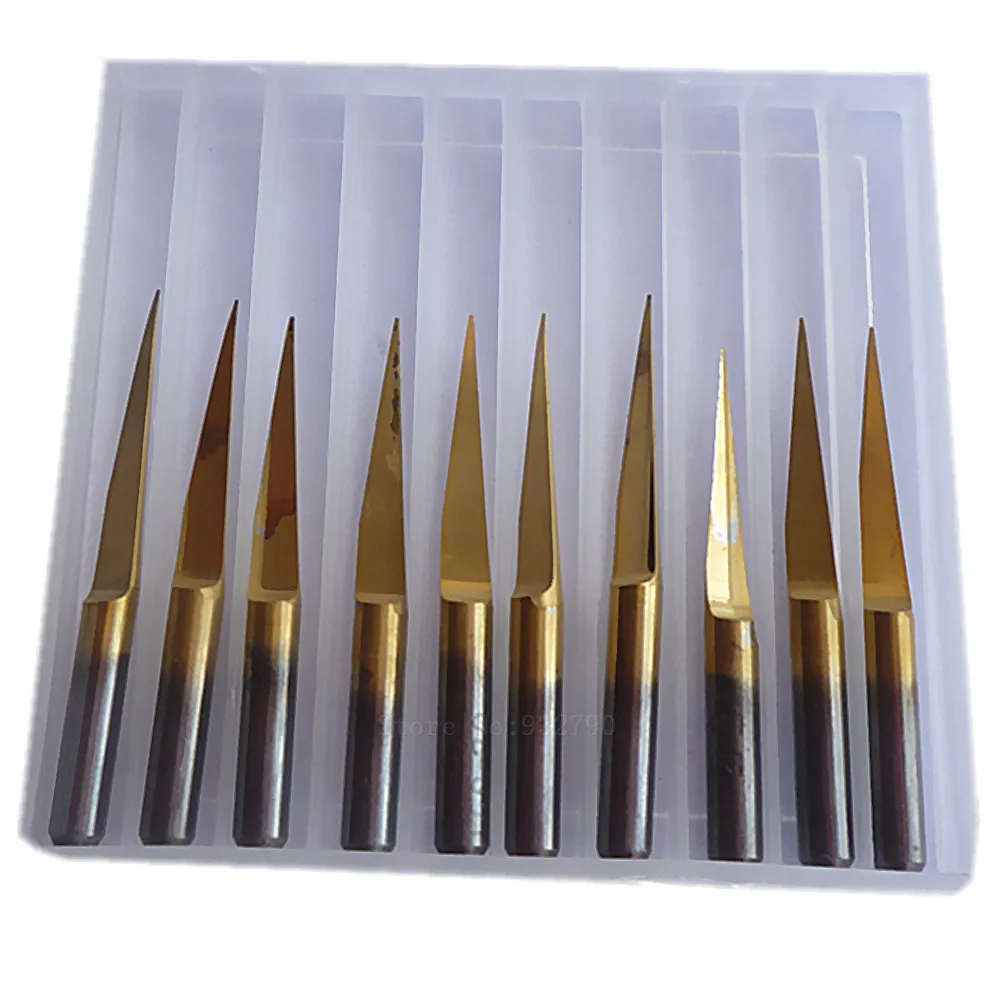 10pc Engraving CNC Bit Router 10 Degree 0.2mm Titanium Flat Bottom