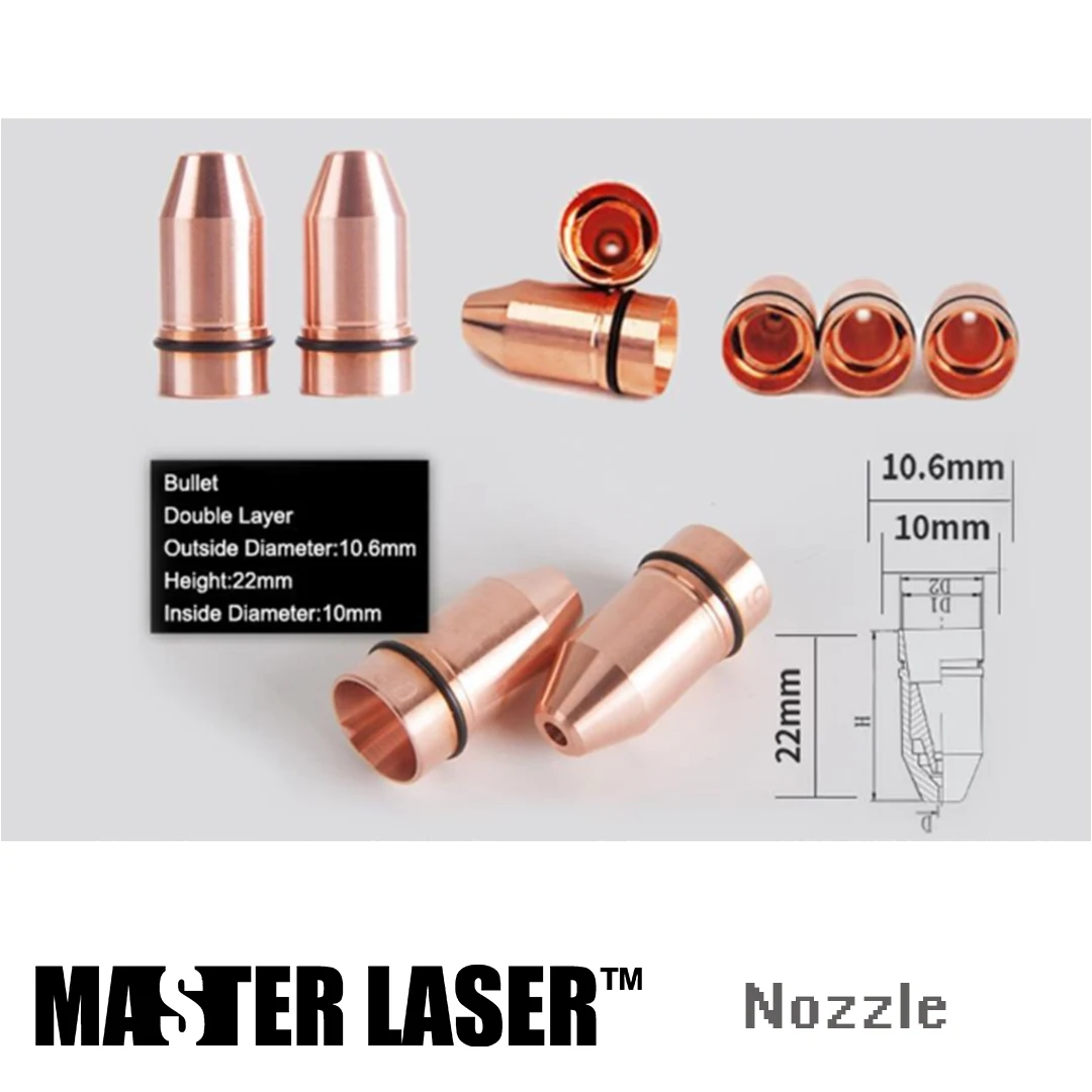 

Bullet Double Nozzle 1.0 1.2 1.5 1.8 2.0 2.5 3 3.5 4.0 for Laser Cutting Machine Nozzle Holder