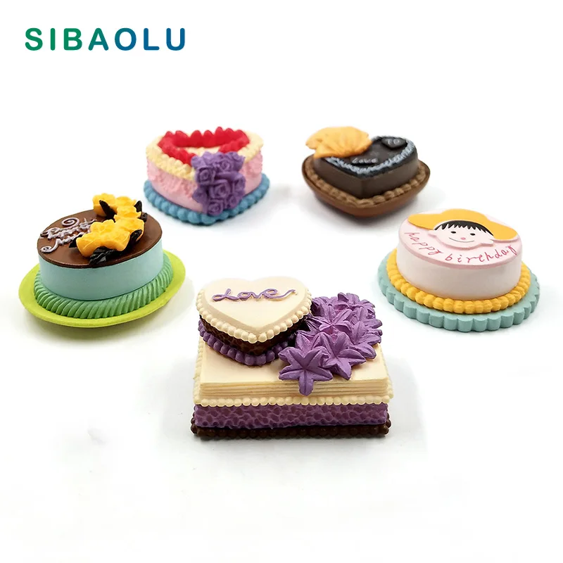 

1pc Lovely Birthday Cake Model Simulation Food Miniature Figurine DIY House Accessories Doll home Decoration plastic resin craft