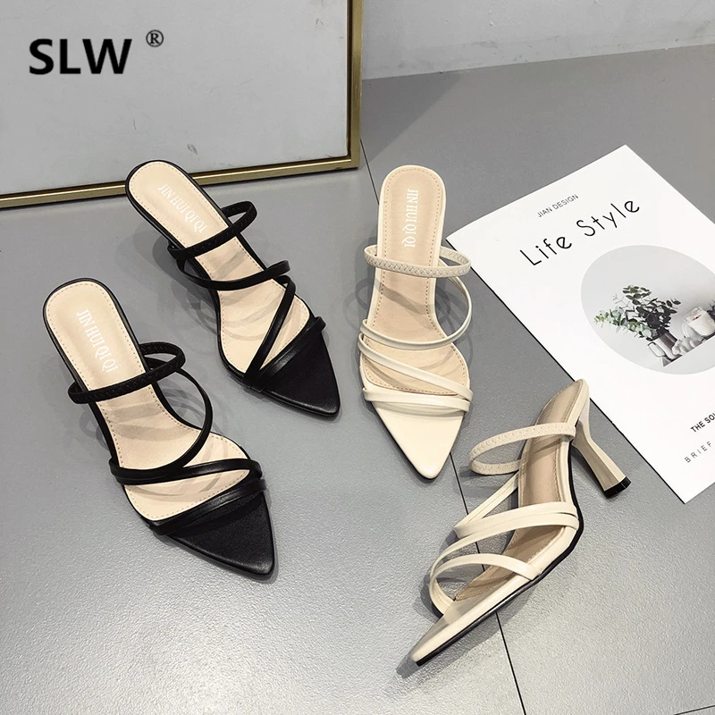 

sandal h Solid Color women summer shoes Shallow high heel sandals 2019 Slides Super High Thin Heels Concise korean style