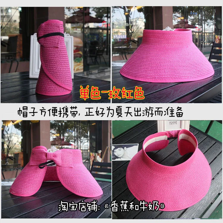 17 ألوان الشاطئ قبعة الصيف القبعات أزياء bowknot السيدات سترو القبعات الشمس حاجب المرأة كبيرة الحواف قبعة للطي الرئيسي الطفل قبعة