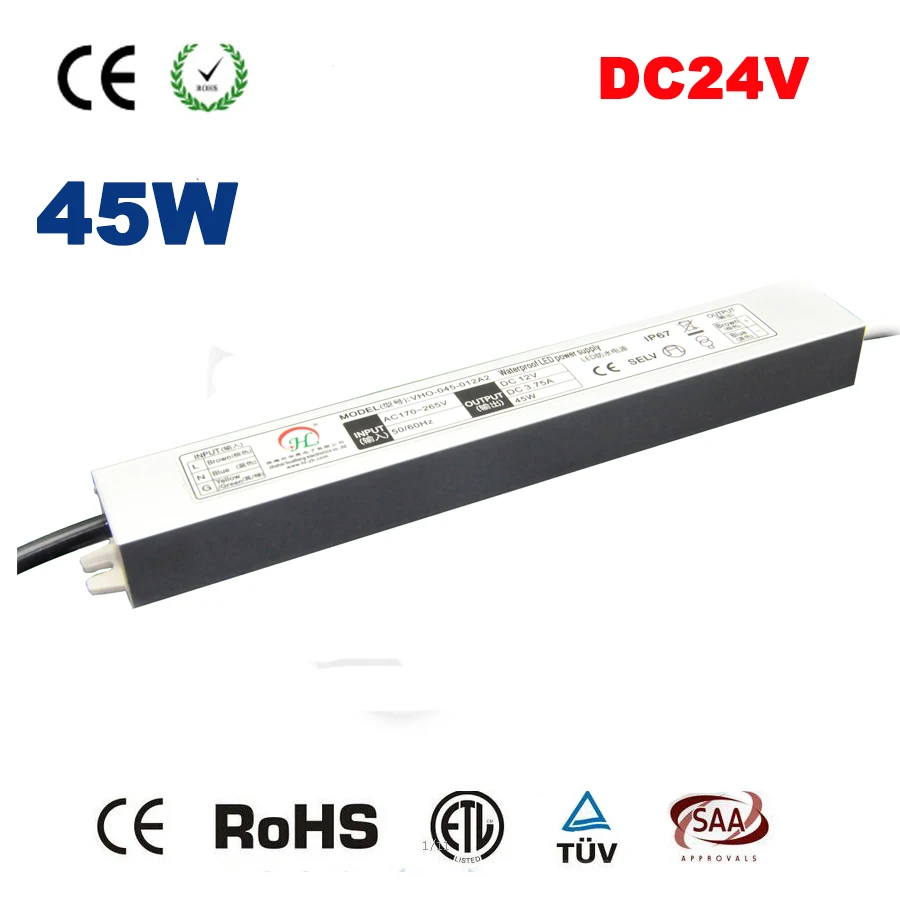 

5pcs/lot 45W 110V-240V to DC 24V IP67 Led Transformer Power Supply LED Driver Adapter for Christmas Strip Light Outdoor