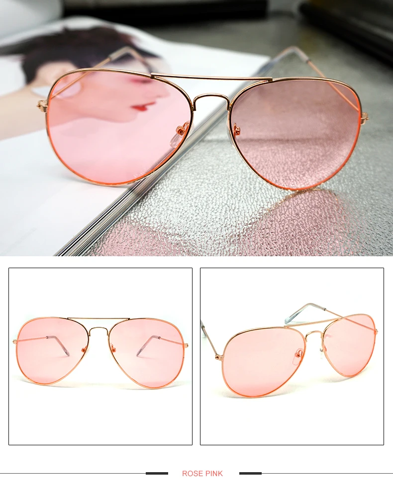 MINIMUM Clear Pink Sunglasses Women Men Ocean Transparent Sun Glasses Candy Color Eyewear Pilot Toad Yellow Lens Glasses Anti-UV1 (16)