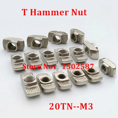 100pcs 20-M3 hammer nut M3 T Nuts Block For 2020 Series Alumium Profiles Accessories Slot 6 Nickel plated Carbon steel | Обустройство