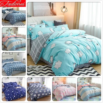

3/4 pcs Bedding Set Adult Kids Child Soft Cotton Bed Linen Quilt Comforter Duvet Cover Single Queen King Size 150x200 180x220 cm