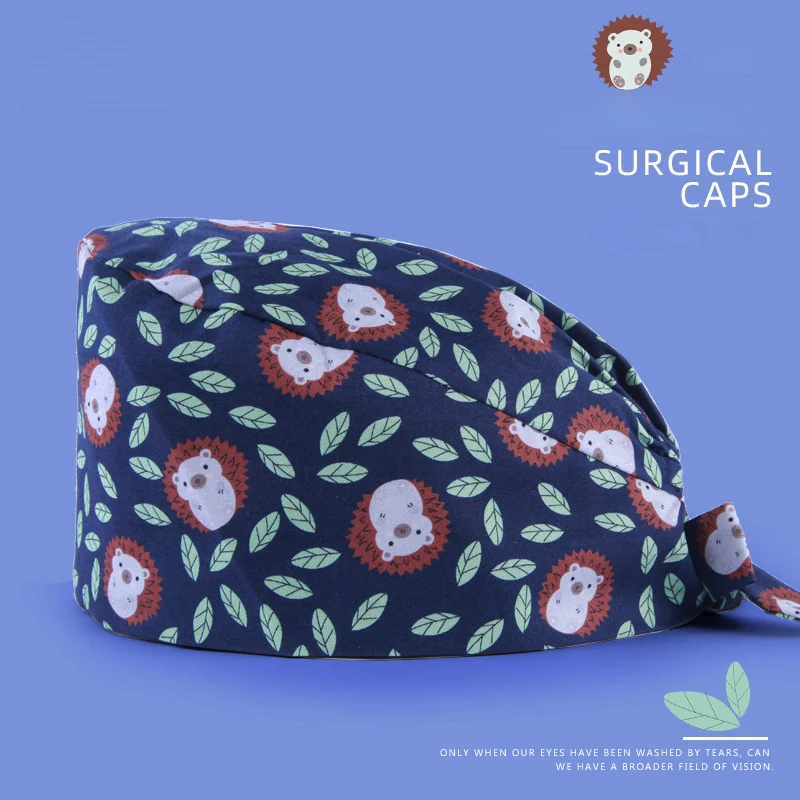 

Hedgehog Surgical Cap Physician Scrub Caps for Women Men Medical Work Hat 100% Cotton OR Hospital Doctor Tieback Skull Hats