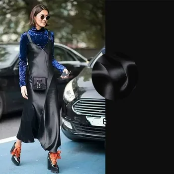

137cm black silk fabric 21 momme soft dress shirt silk crepe satin fabric solid color silk fabric wholesale cloth