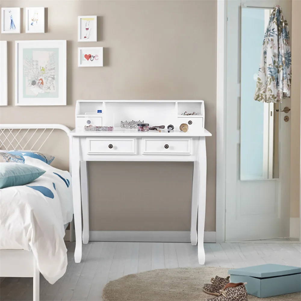 Finether LANGRIA Makeup Dressing Table Vanity with 4 Drawers, 3 Open Storage Compartments and Solid Rubberwood Legs, White16