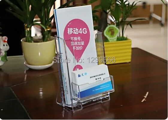 

A6 attached with name card box acrylic publicity materials reveal frame holder/ catalog/advertising/ file/poster display stand