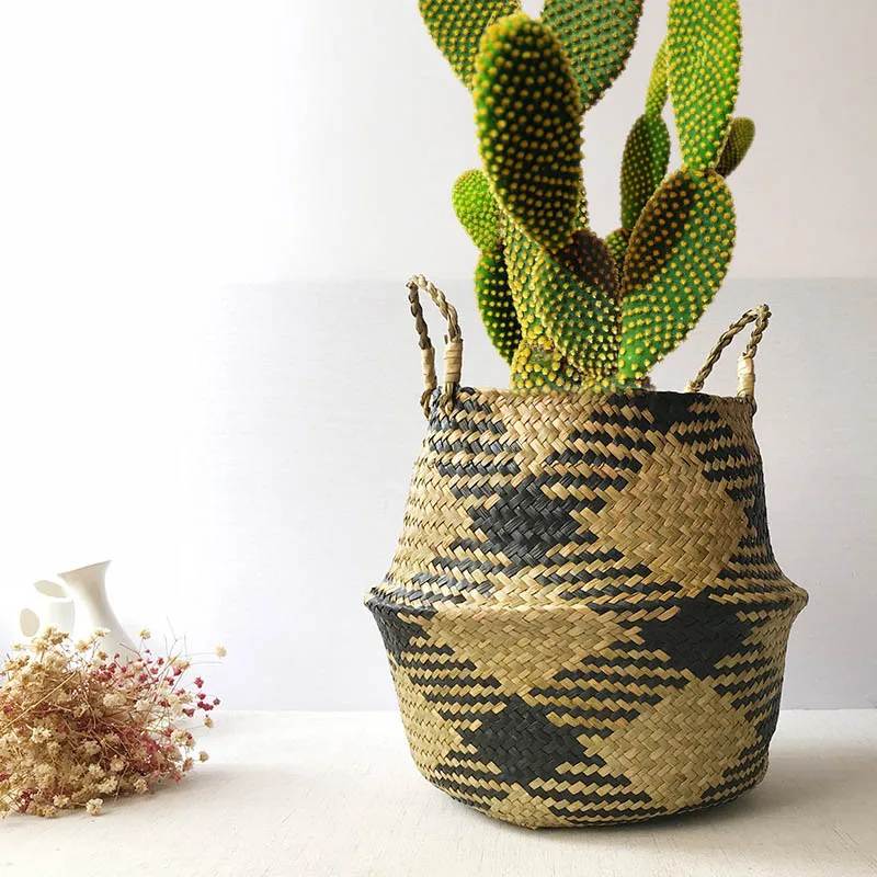 

Beautiful Woven Basket Pot Shape Portable Storage Basket for Plant Collecting Laundry Hogard DC18