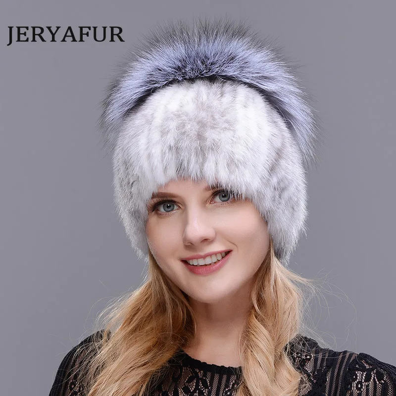 JERYAFUR Новинка, женская меховая шапка, женская теплая Защитная шапка из норки и лисы, шапка ручной работы,, зимняя Лыжная шапка - Цвет: COLOR1