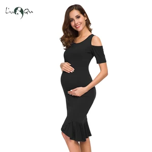 Image 5 - Cold Shoulder Short Sleeve Ruffles Mermaid Baby Shower Maternity Dresses Womens Pregnancy Side Ruched Pregnant Clothing