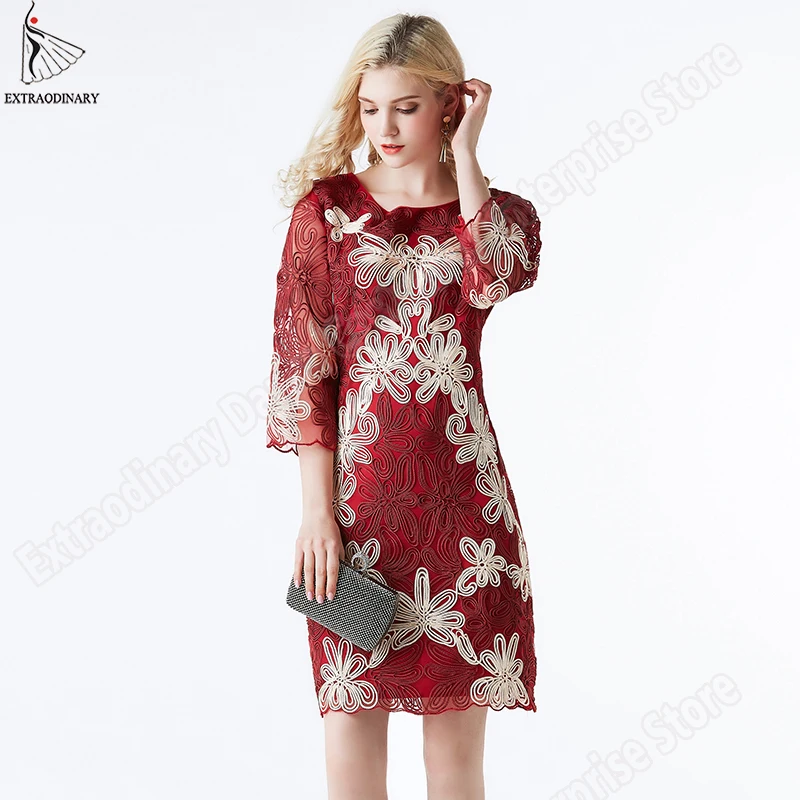 

Women Luxury Style 1920s Flapper Great Gatsby Vintage Dress 3/4 Sleeve Floral Embellished Party fashion Dinner Party Dresses